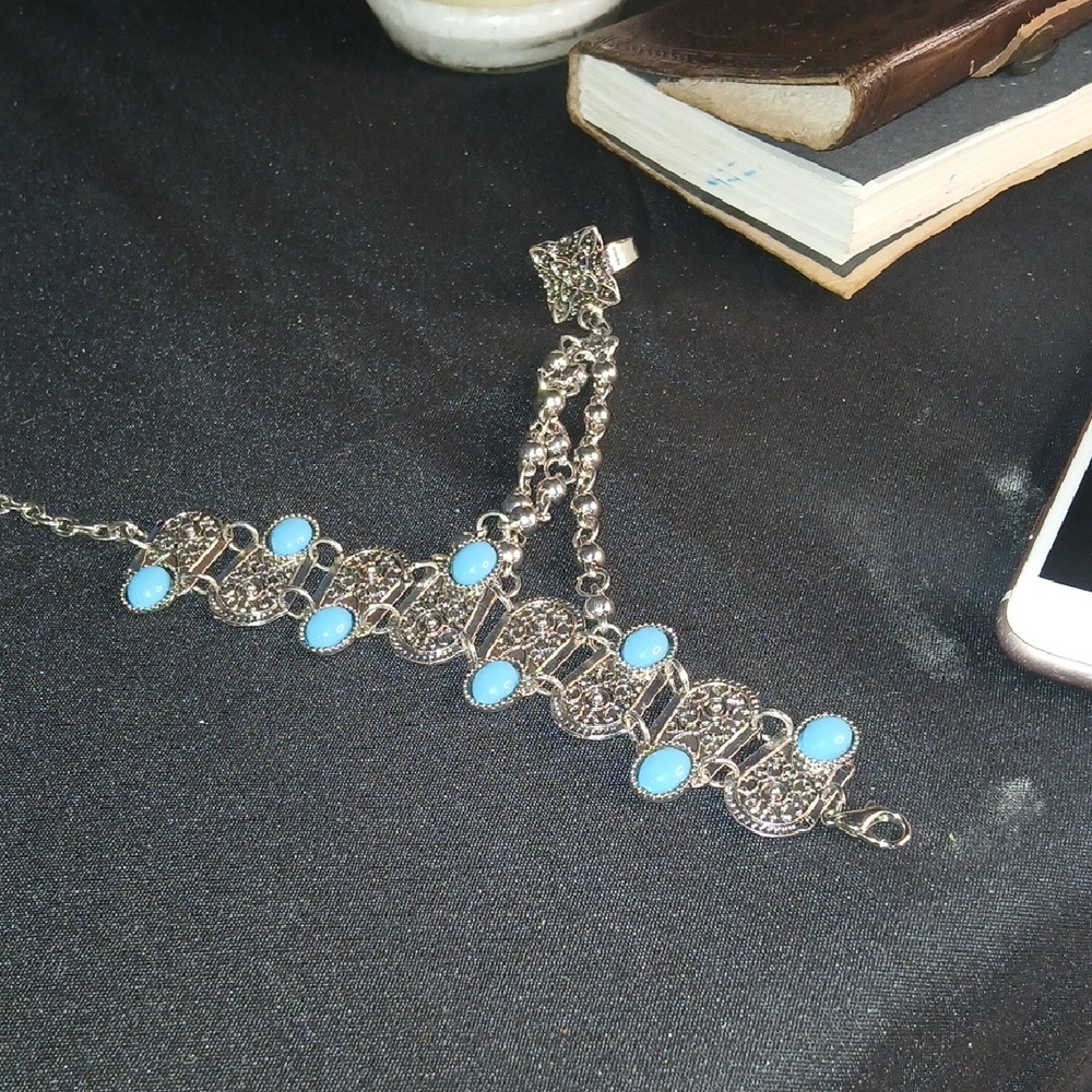 Turquoise Stone Silver-Tone Women’s Bracelet